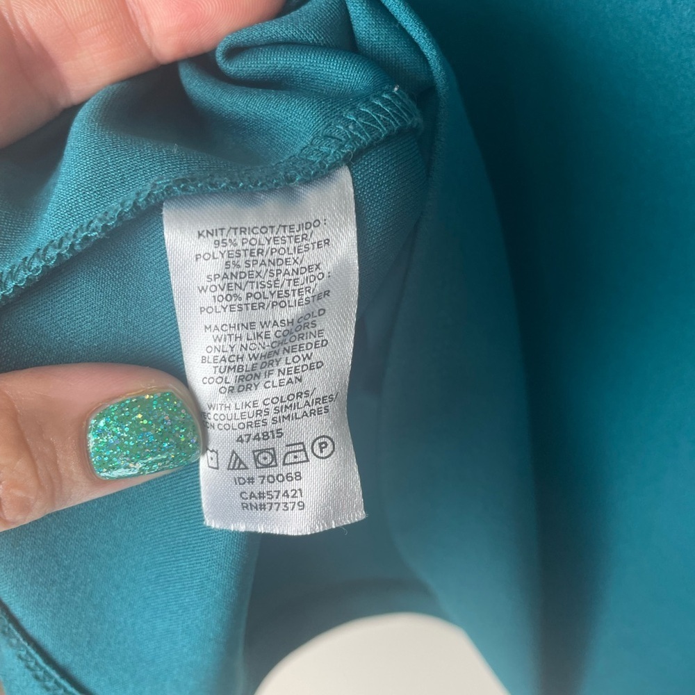 Ann Taylor Teal Floral Long Sleeve Textured Tie V-neck Blouse Women’s Large - Picture 4 of 7